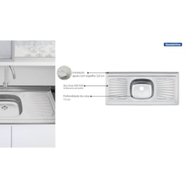 Pia de Cozinha em Aço Inox Tramontina New Raggi 120x52cm - 93041556