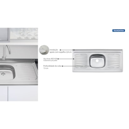Pia de Cozinha em Aço Inox Tramontina New Raggi 120x52cm - 93041556