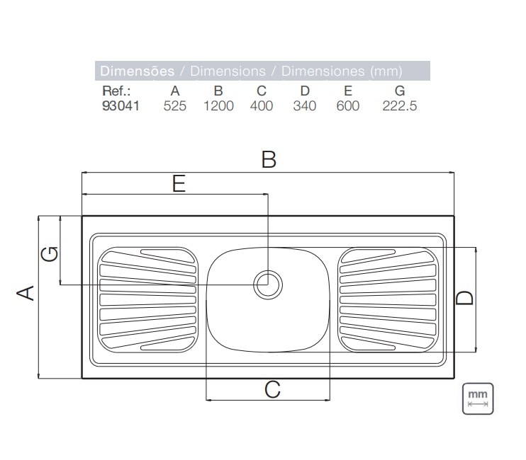 Pia de Cozinha em Aço Inox Tramontina New Raggi 120x52cm - 93041556