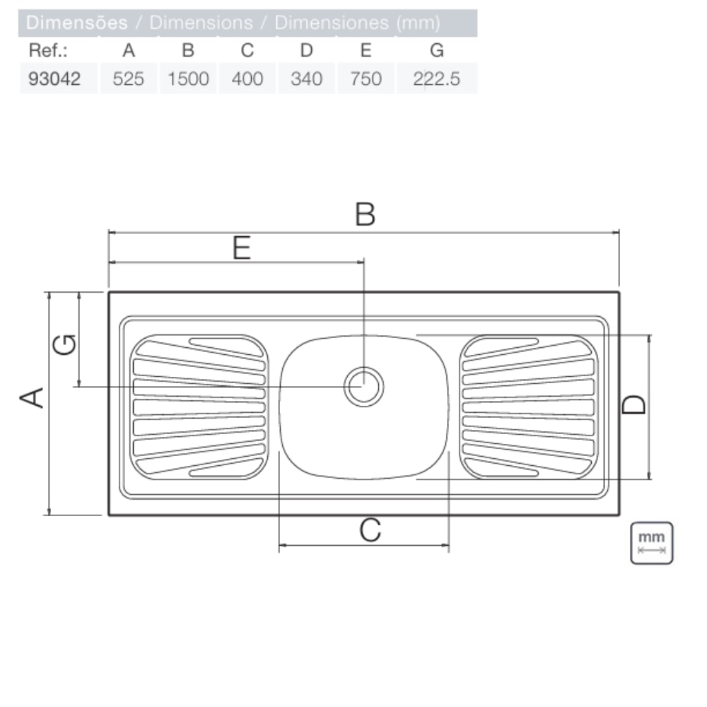Pia de Cozinha em Aço Inox Tramontina New Raggi 150x52cm - 93042526