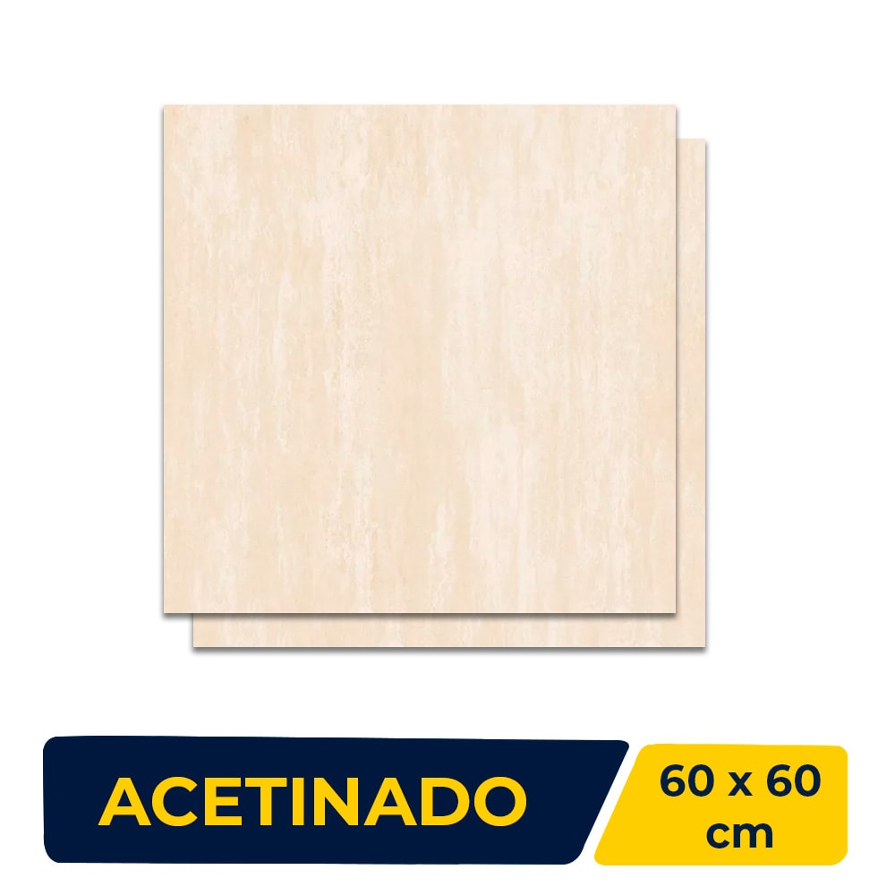 Piso Cerâmico Acetinado 60x60cm Caixa 2,50m² Lume Travertino Bege Retificado
