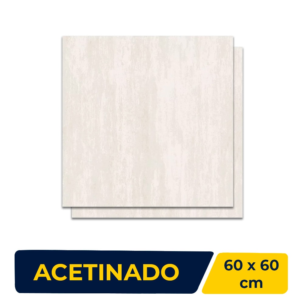 Piso Cerâmico Acetinado 60x60cm Caixa 2,50m² Lume Travertino Cinza Retificado