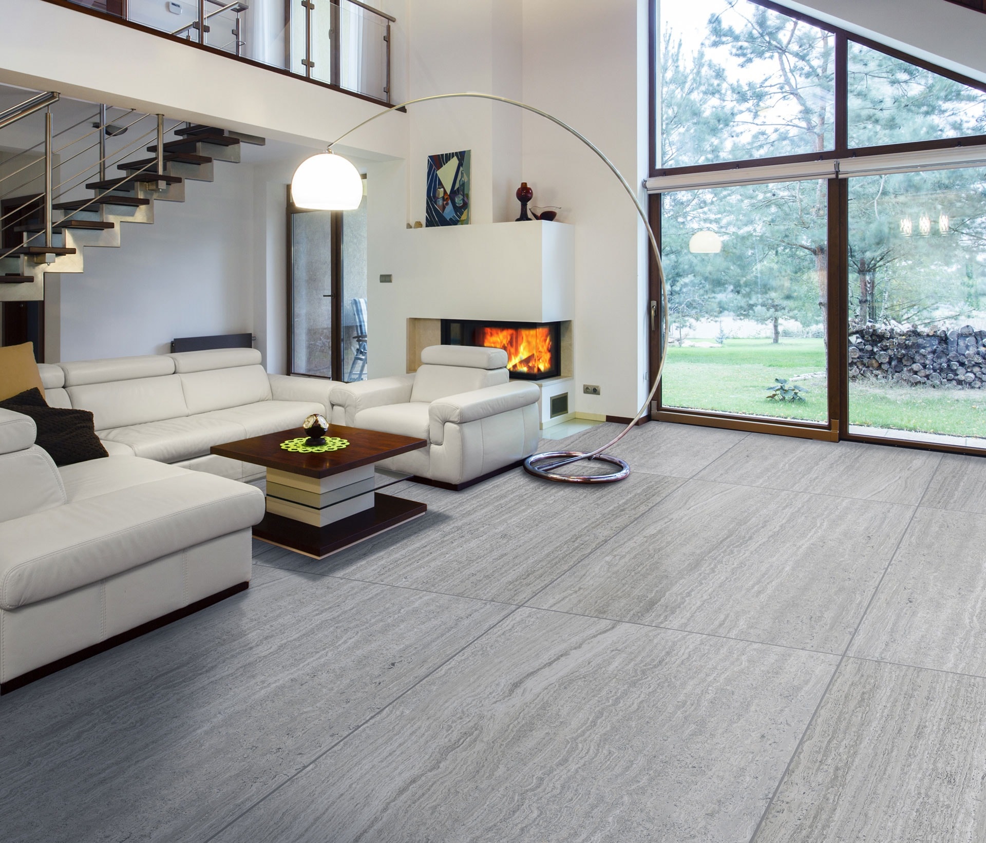 Piso Cerâmico Acetinado 63x120cm Caixa 2,25m² Lume Hanover Cinza Retificado