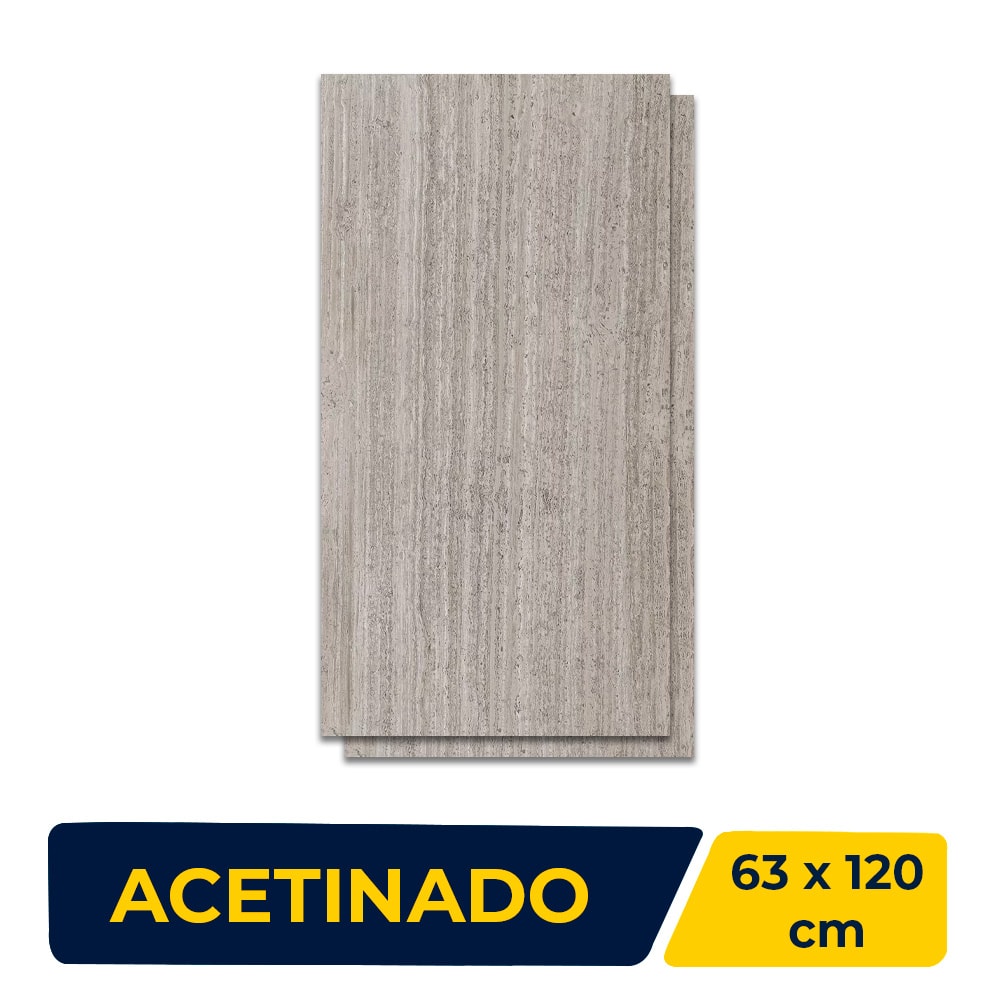 Piso Cerâmico Acetinado 63x120cm Caixa 2,25m² Lume Hanover Cinza Retificado