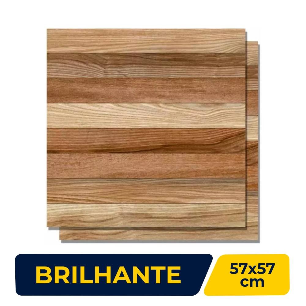 Piso Cerâmico Brilhante 57x57cm Caixa 2,23m² Karina Ecowood Parquet - 57080