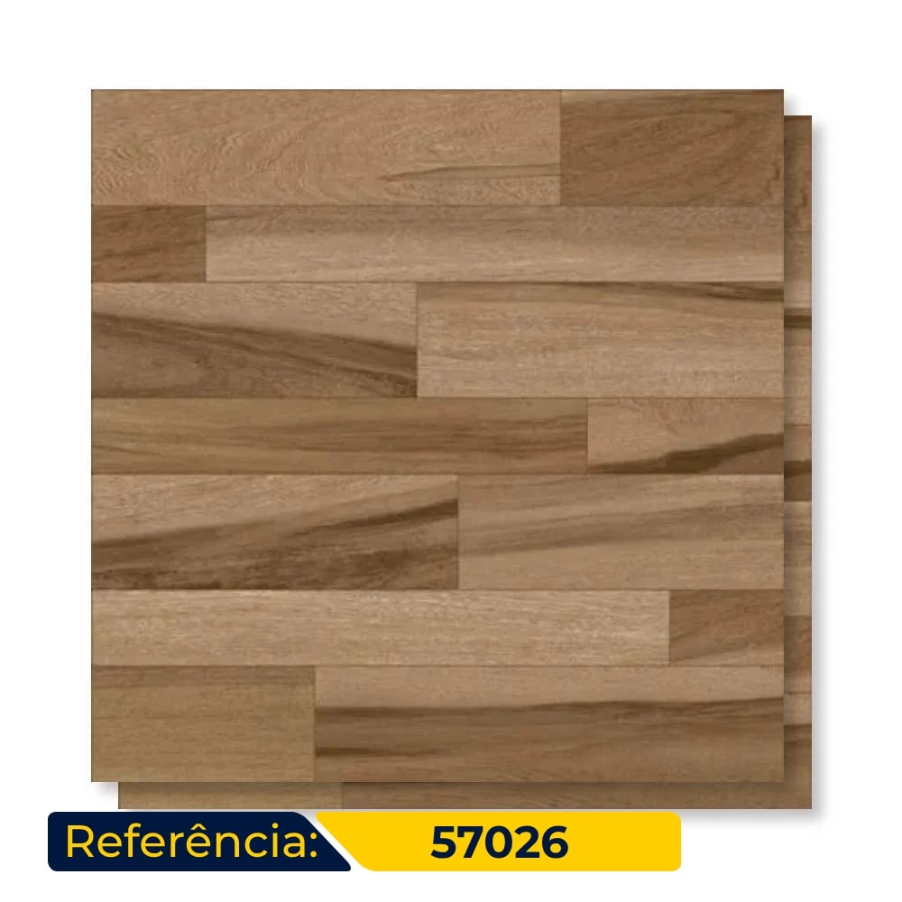 Piso Cerâmico Brilhante 57x57cm Caixa 2,23m² Karina Ecowood Teca Noce - 57026