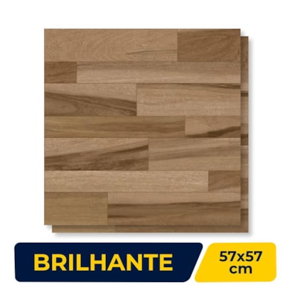 Piso Cerâmico Brilhante 57x57cm Caixa 2,23m² Karina Ecowood Teca Noce - 57026