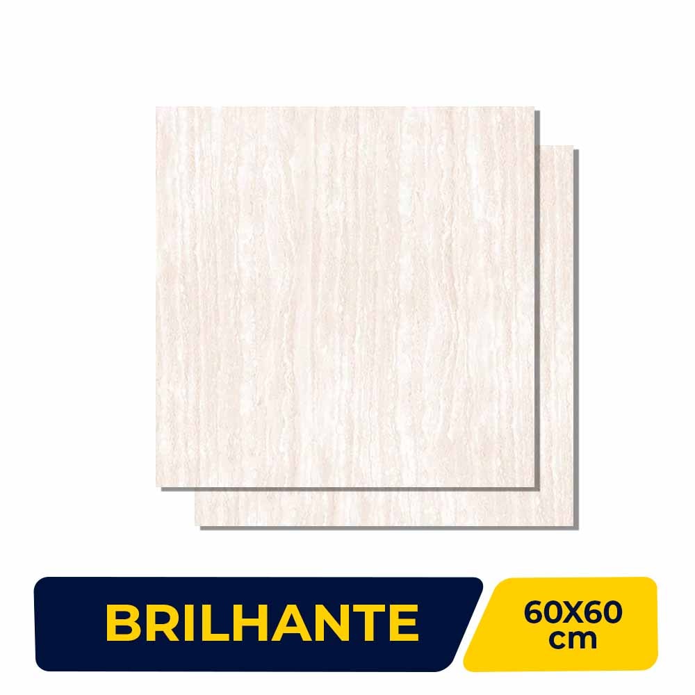 Piso Cerâmico Brilhante 60x60cm Caixa 2,50m² Lume Roma Bege Retificado
