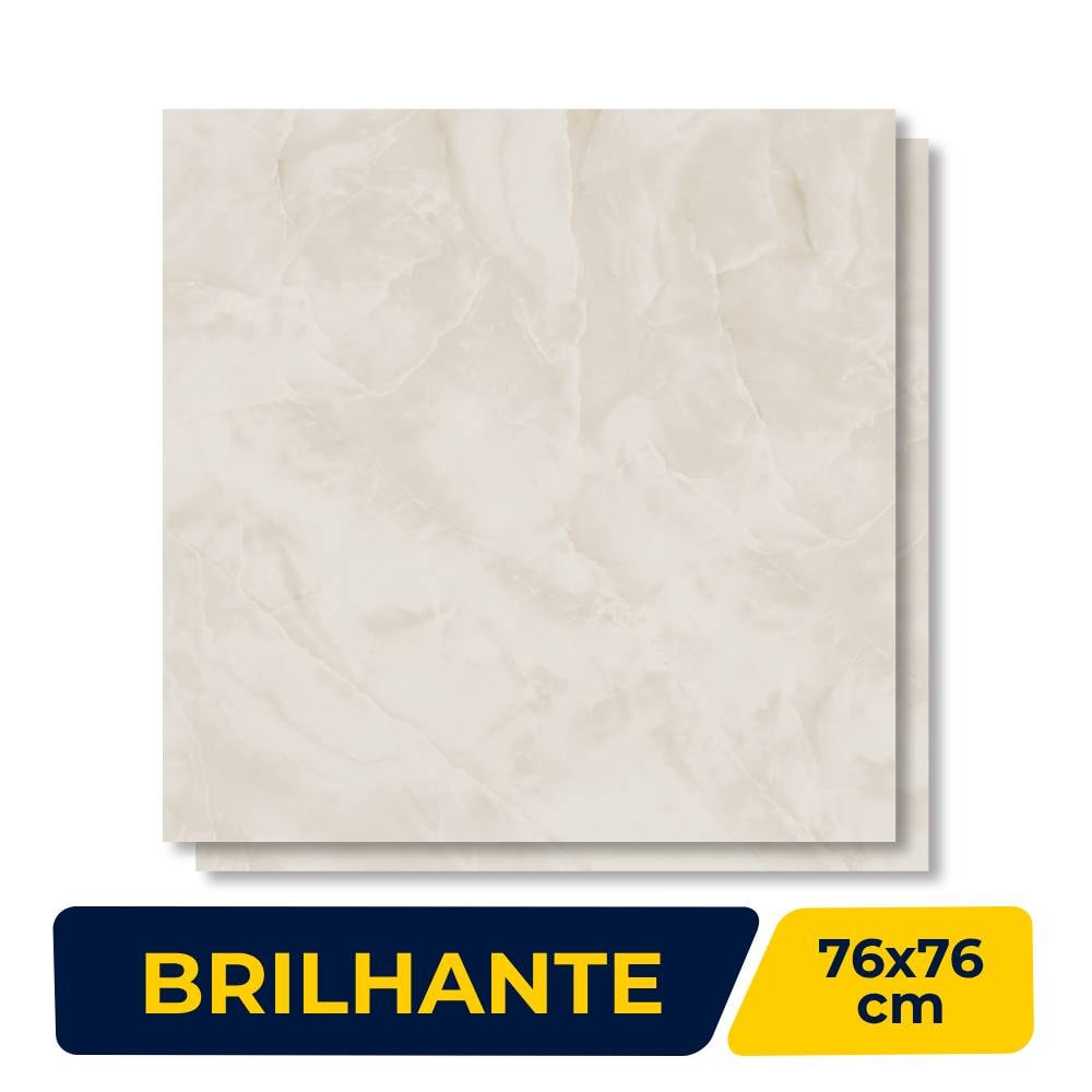 Piso Cerâmico Brilhante 76x76cm Caixa 2,87m² Embramaco Atena Marfim Retificado - 76250