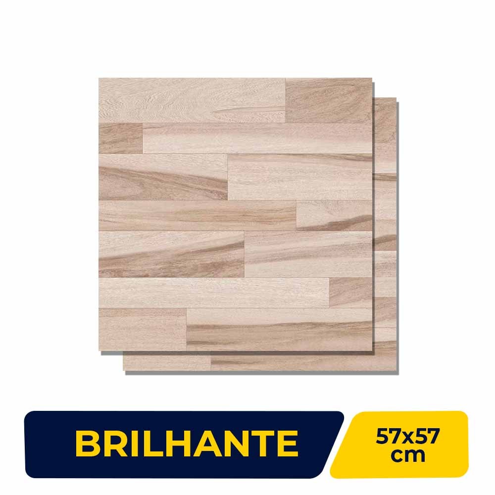 Piso Cerâmico Madeira Brilhante 57x57cm Caixa 2,23m² Karina Ecowood Teca Natural - 57027