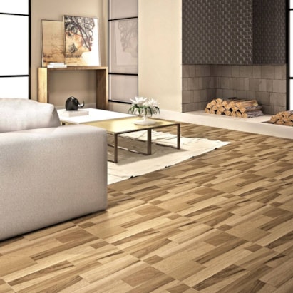 Piso Cerâmico Madeira Brilhante 57x57cm Caixa 2,23m² Karina Ecowood Teca Noce - 57026