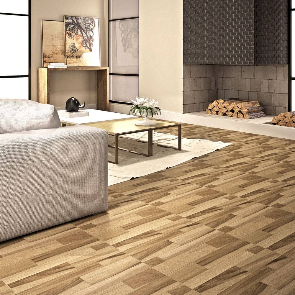 Piso Cerâmico Madeira Brilhante 57x57cm Caixa 2,23m² Karina Ecowood Teca Noce - 57026