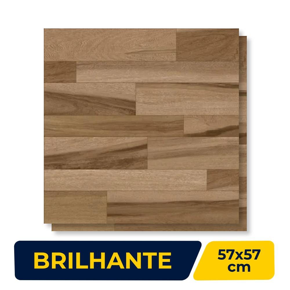 Piso Cerâmico Madeira Brilhante 57x57cm Caixa 2,23m² Karina Ecowood Teca Noce - 57026