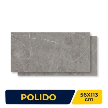 Piso Cerâmico Polido 56x113cm Caixa 2,50m² Incopisos Sevilha Gray Retificado - 313003