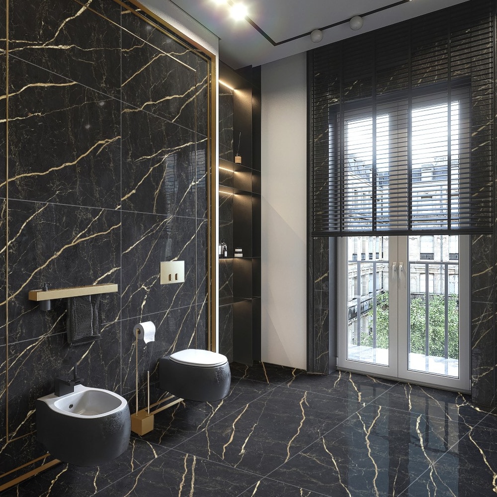 Piso Ceramico Polido 60x120cm Caixa 2,18m² Karina Black Gold Retificado - 68020