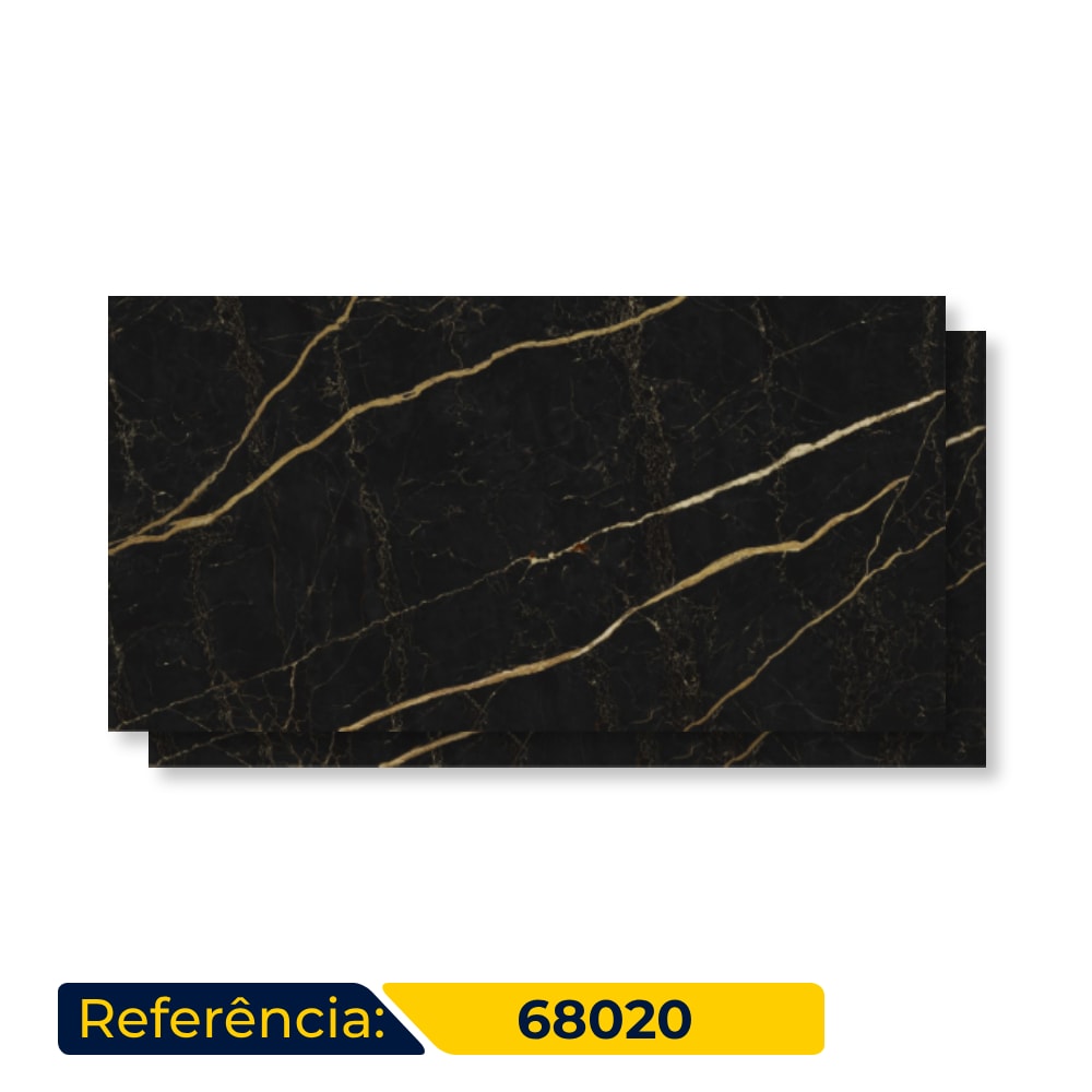 Piso Ceramico Polido 60x120cm Caixa 2,18m² Karina Black Gold Retificado - 68020