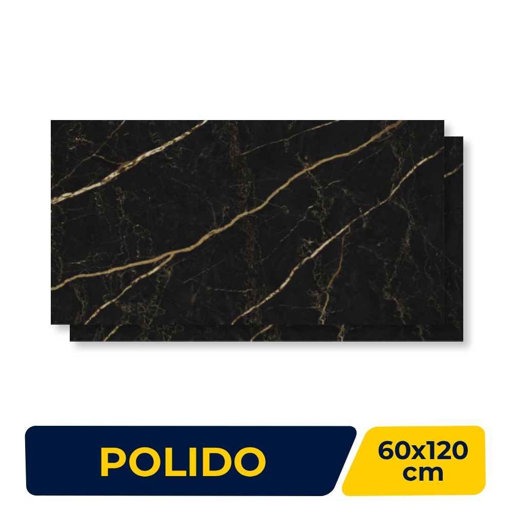 Piso Ceramico Polido 60x120cm Caixa 2,18m² Karina Black Gold Retificado - 68020
