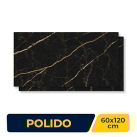 Piso Ceramico Polido 60x120cm Caixa 2,18m² Karina Black Gold Retificado - 68020