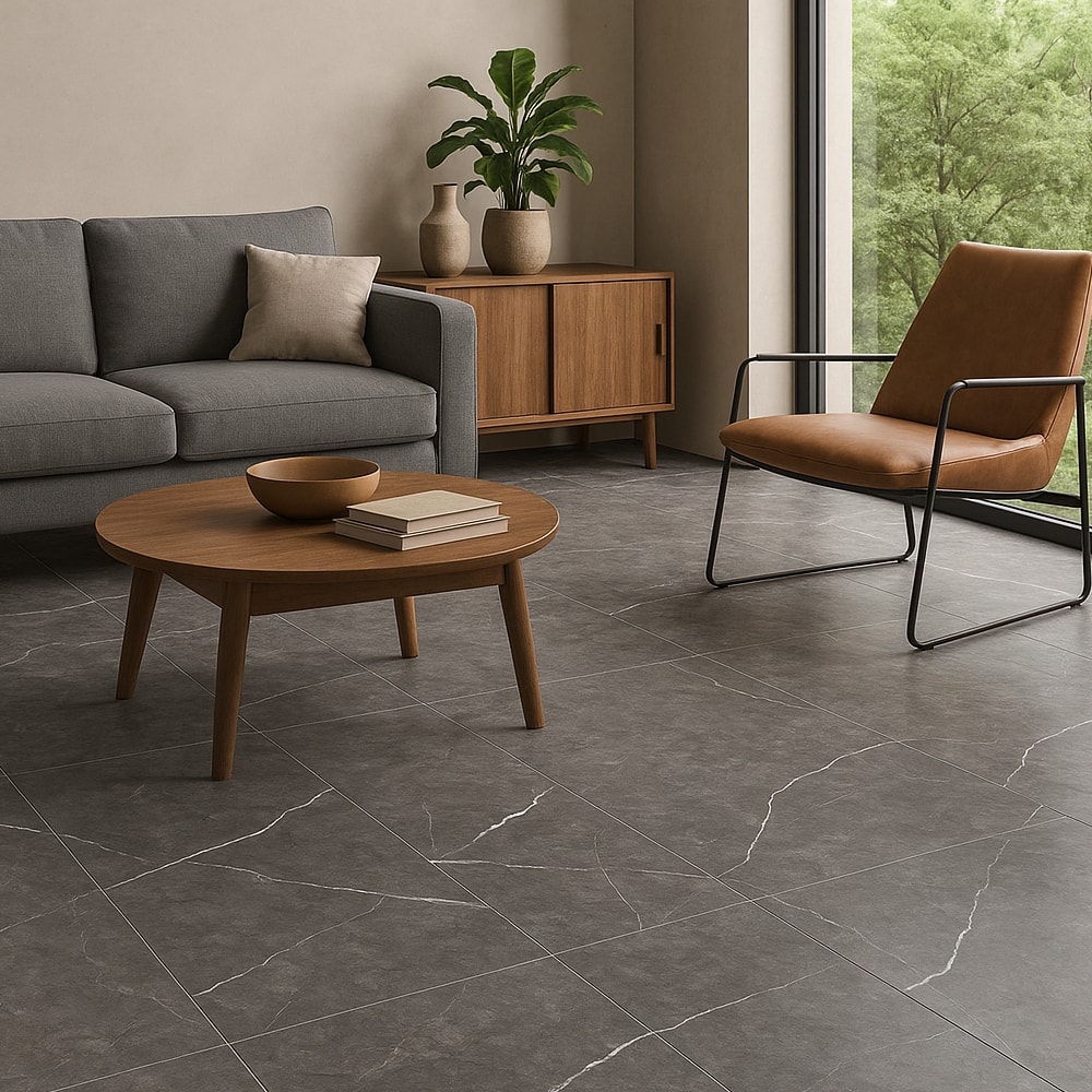 Piso Ceramico Polido 60x120cm Caixa 2,18m² Karina Marmo Grafite HD Retificado - 68004