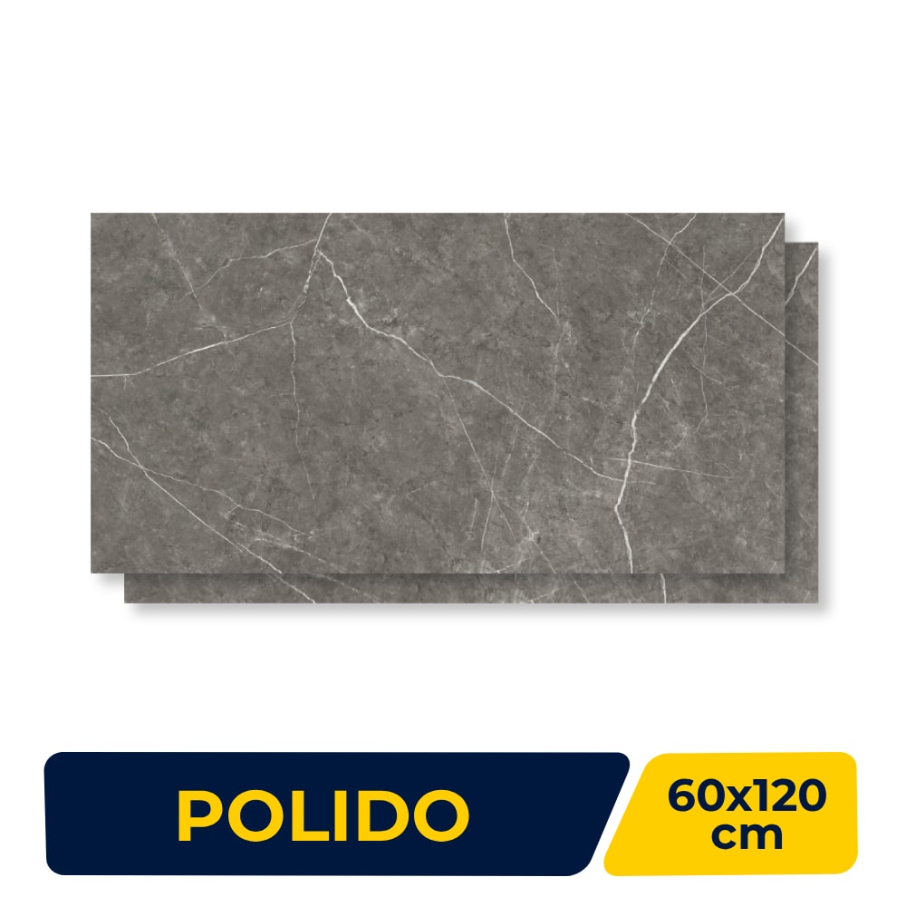 Piso Ceramico Polido 60x120cm Caixa 2,18m² Karina Marmo Grafite HD Retificado - 68004