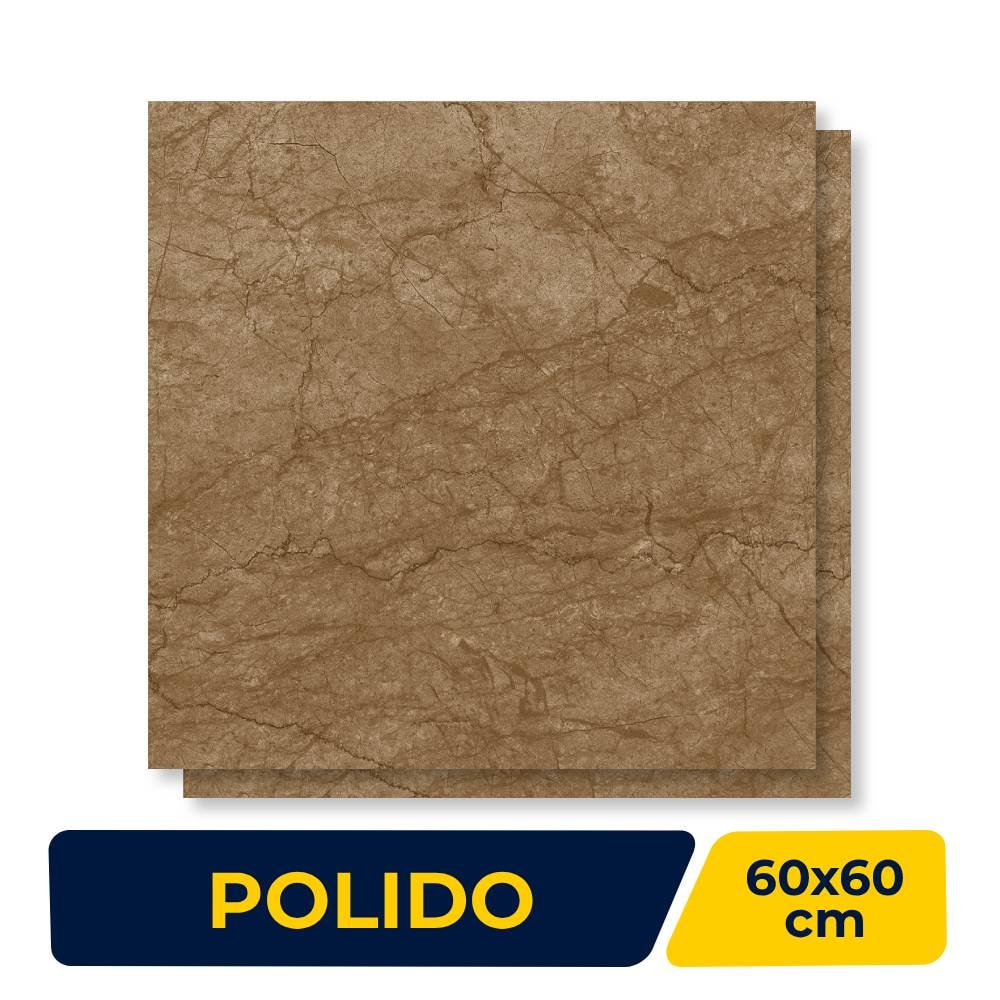 Piso Cerâmico Polido 60x60cm Caixa 2,47m² Lume Baviera Bronze Retificado