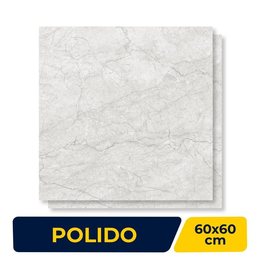 Piso Cerâmico Polido 60x60cm Caixa 2,47m² Lume Baviera Gris Retificado