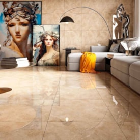 Piso Cerâmico Polido 60x60cm Caixa 2,47m² Lume Veneto Bege Retificado