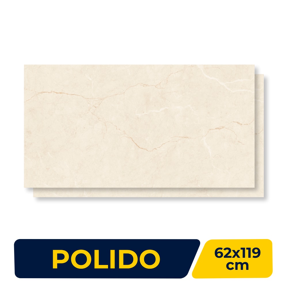 Piso Cerâmico Polido 62x119cm Caixa 2,20m² Lume Palestra Bege Retificado