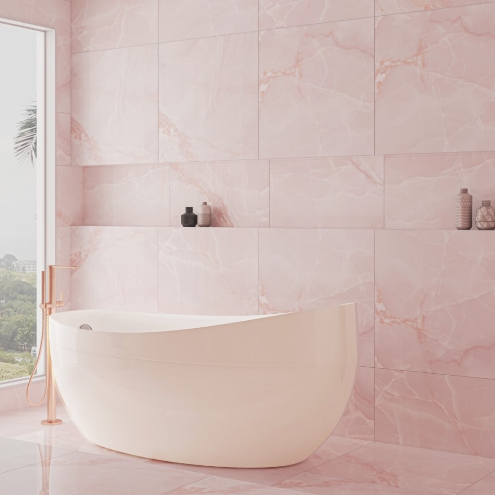 Piso Cerâmico Polido 75x75cm Caixa 2,23m² Karina Onix Pink HD Retificado - 75014