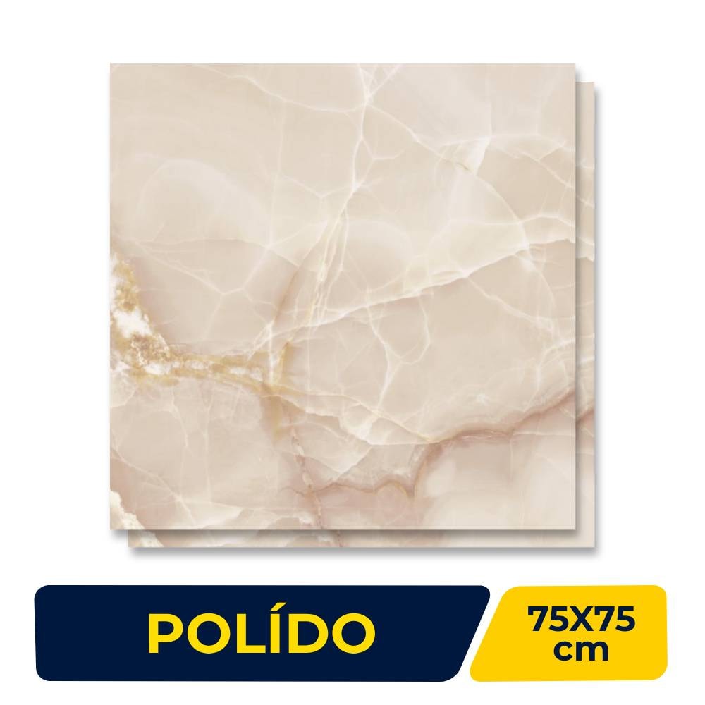 Piso Cerâmico Polido 75x75cm Caixa 2,23m² Karina Onix Pink HD Retificado - 75014