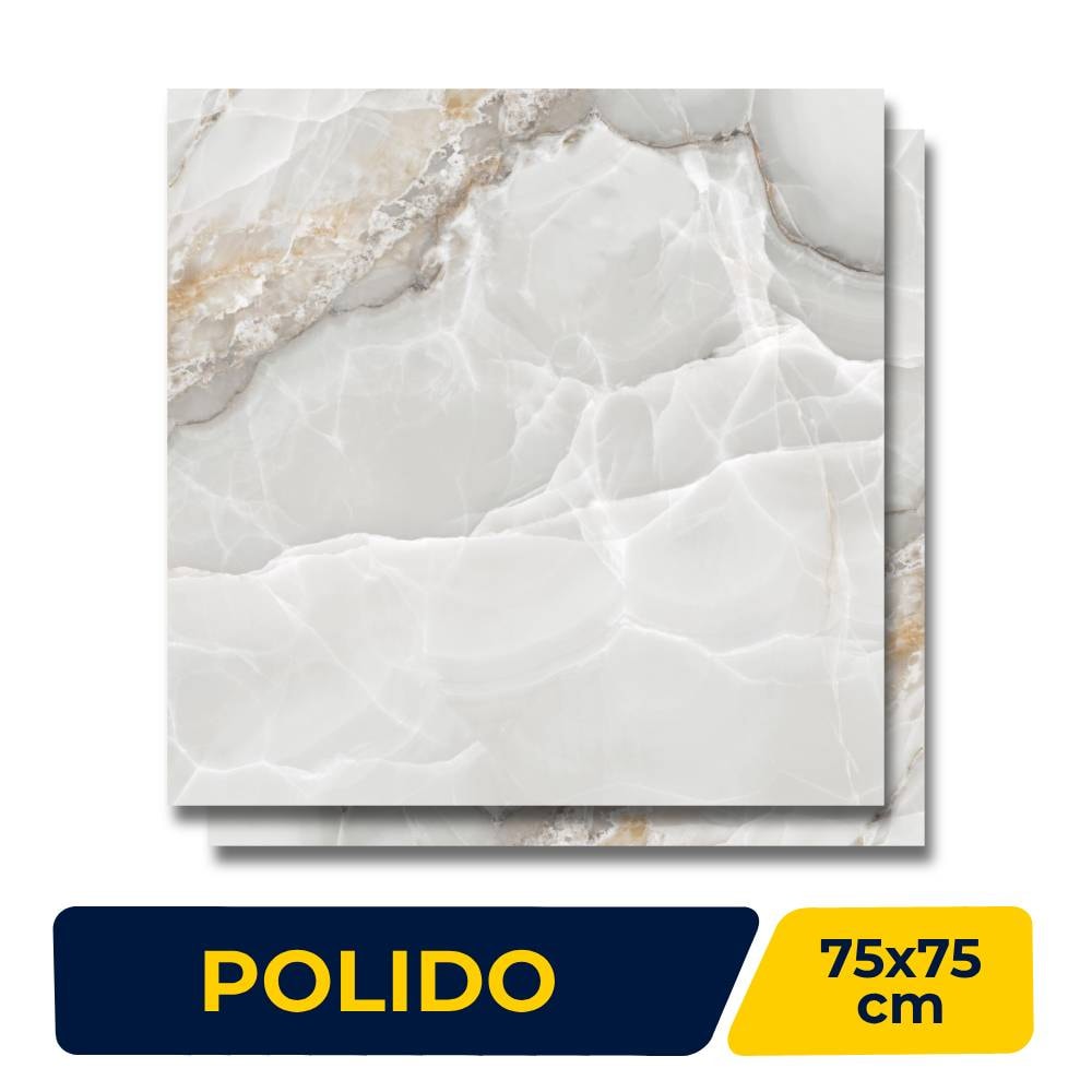 Piso Cerâmico Polido 75x75cm Caixa 2,23m² Karina Onix Silver HD