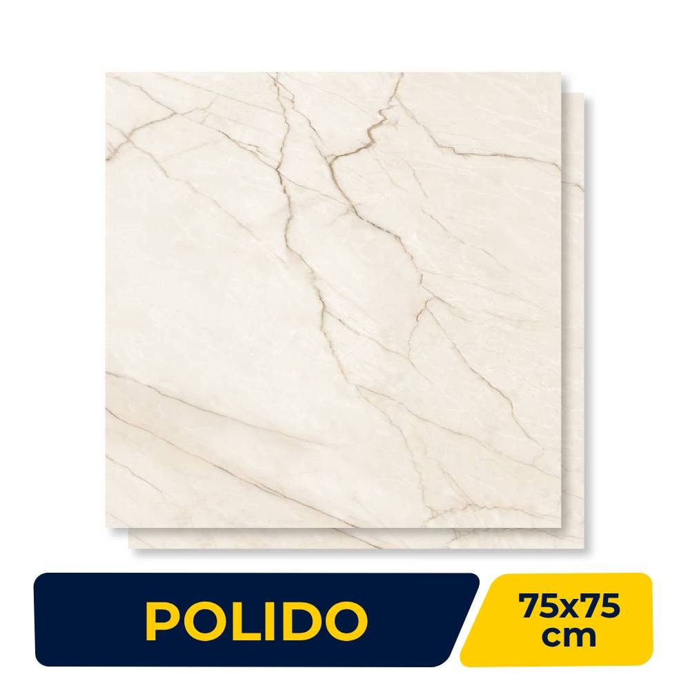 Piso Cerâmico Polido 75x75cm Caixa 2,81m² Lume Modena Bege Retificado