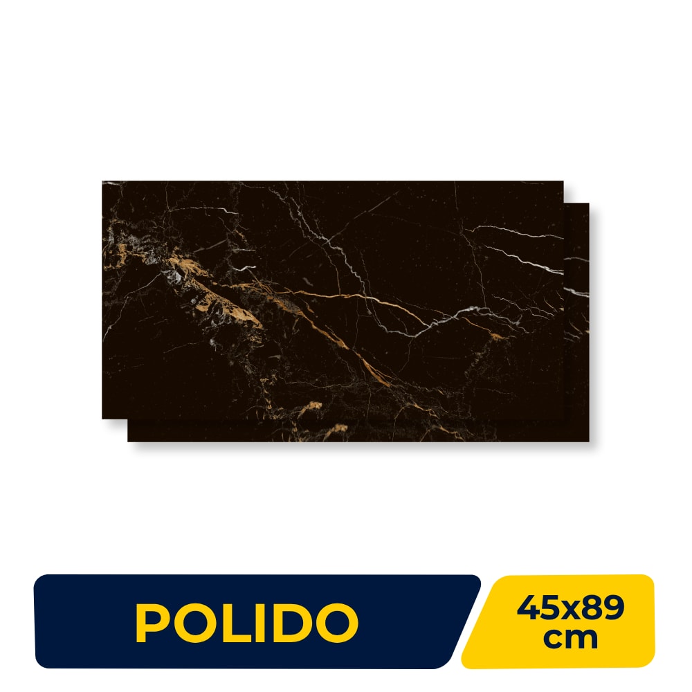 Piso Ceramico Polido Lume 45x89cm Nero Portoro Retificado