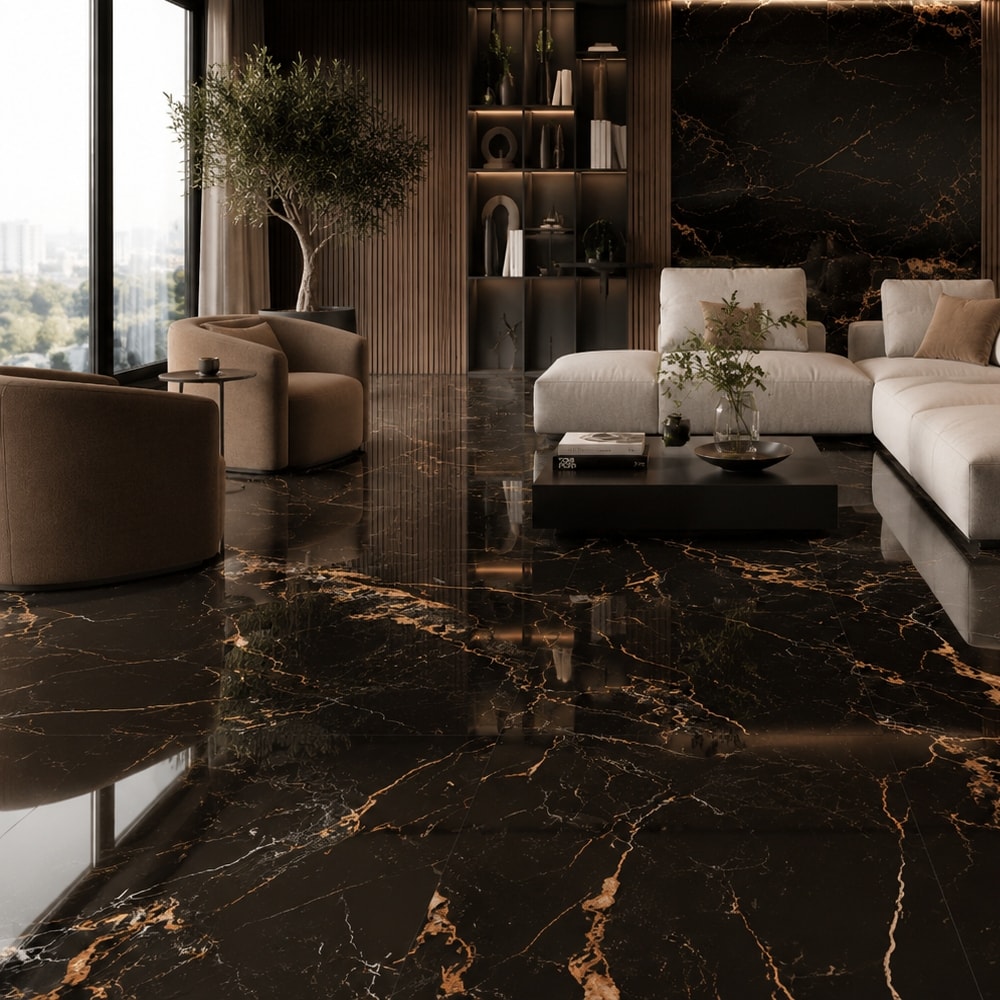 Piso Ceramico Polido Lume 45x89cm Nero Portoro Retificado
