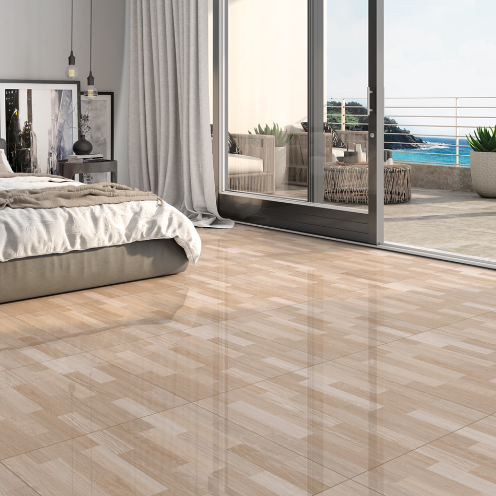 Piso Cerâmico Polido Lume 60x60cm Parquet Almond Retificado