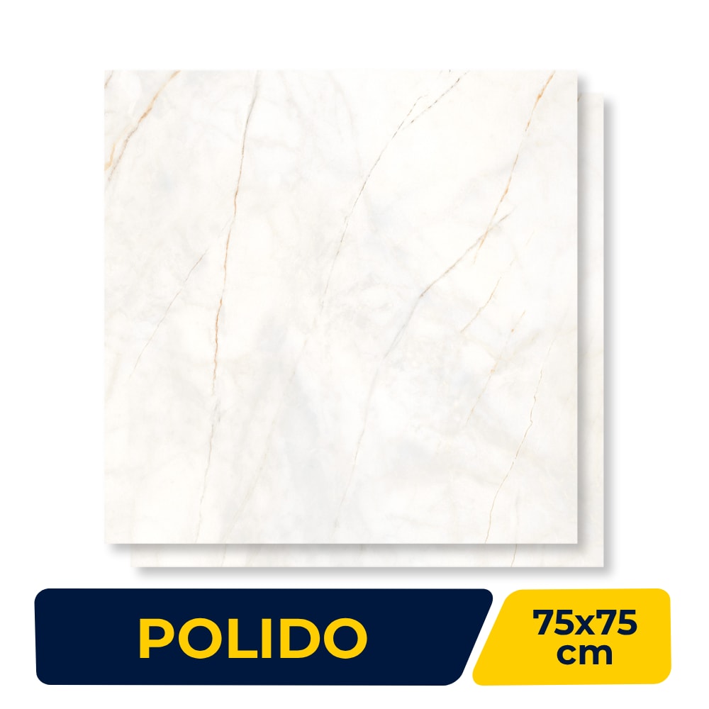 Piso Cerâmico Polido Lume 75x75cm Artemis White Retificado