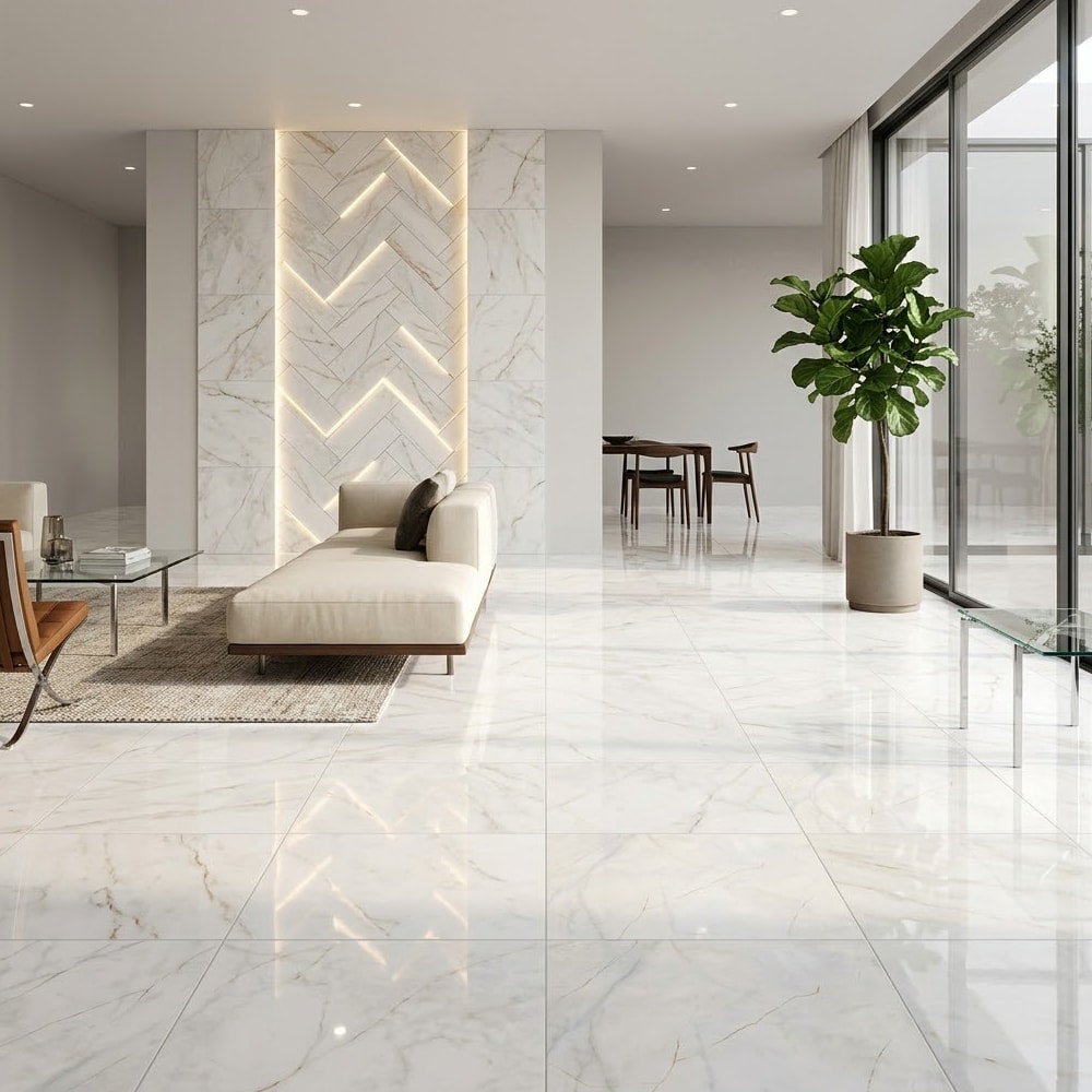Piso Cerâmico Polido Lume 75x75cm Artemis White Retificado