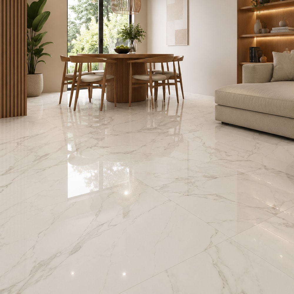 Piso Ceramico Polido Lume 75x75cm Calacata Light Retificado