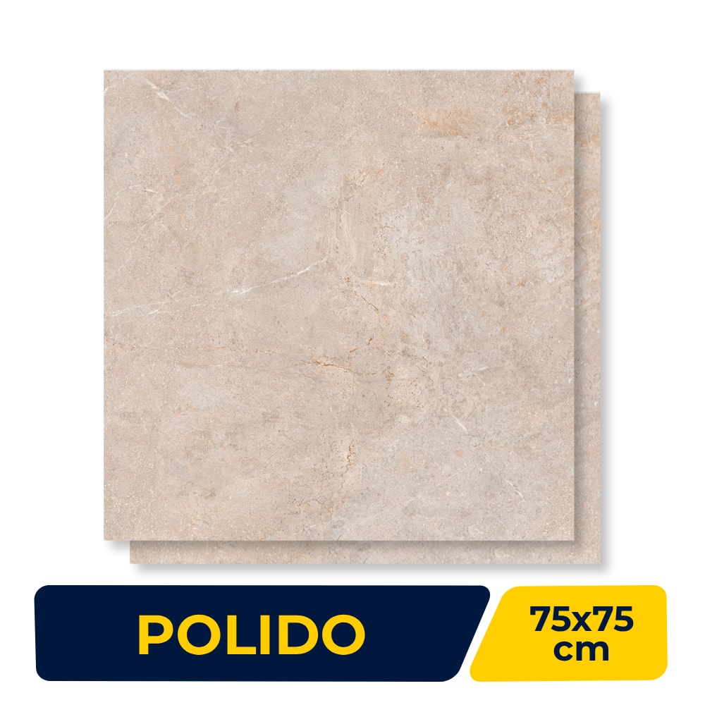 Piso Cerâmico Polido Lume 75x75cm Tokio Bege Retificado