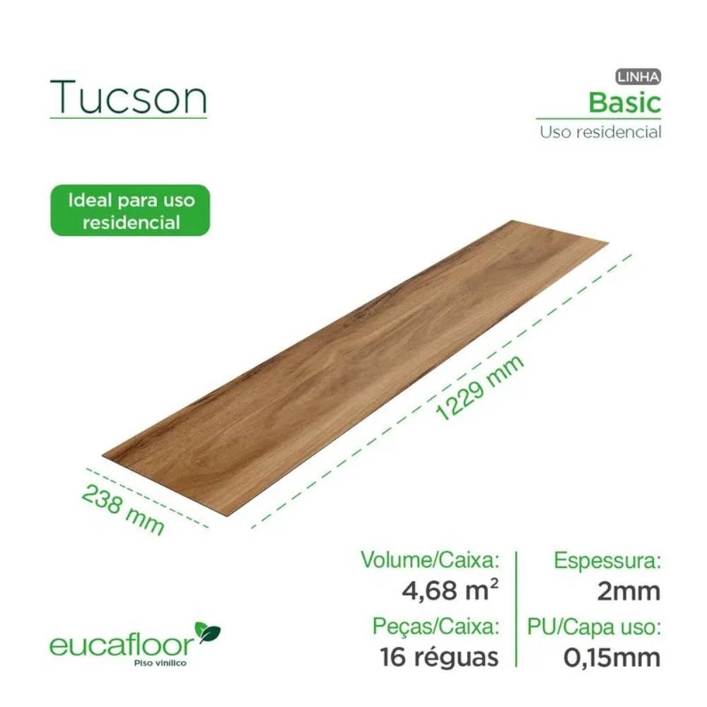 Piso Vinílico 23,8x122,9cm Caixa 4,68m² Eucafloor Tucson - 7953609