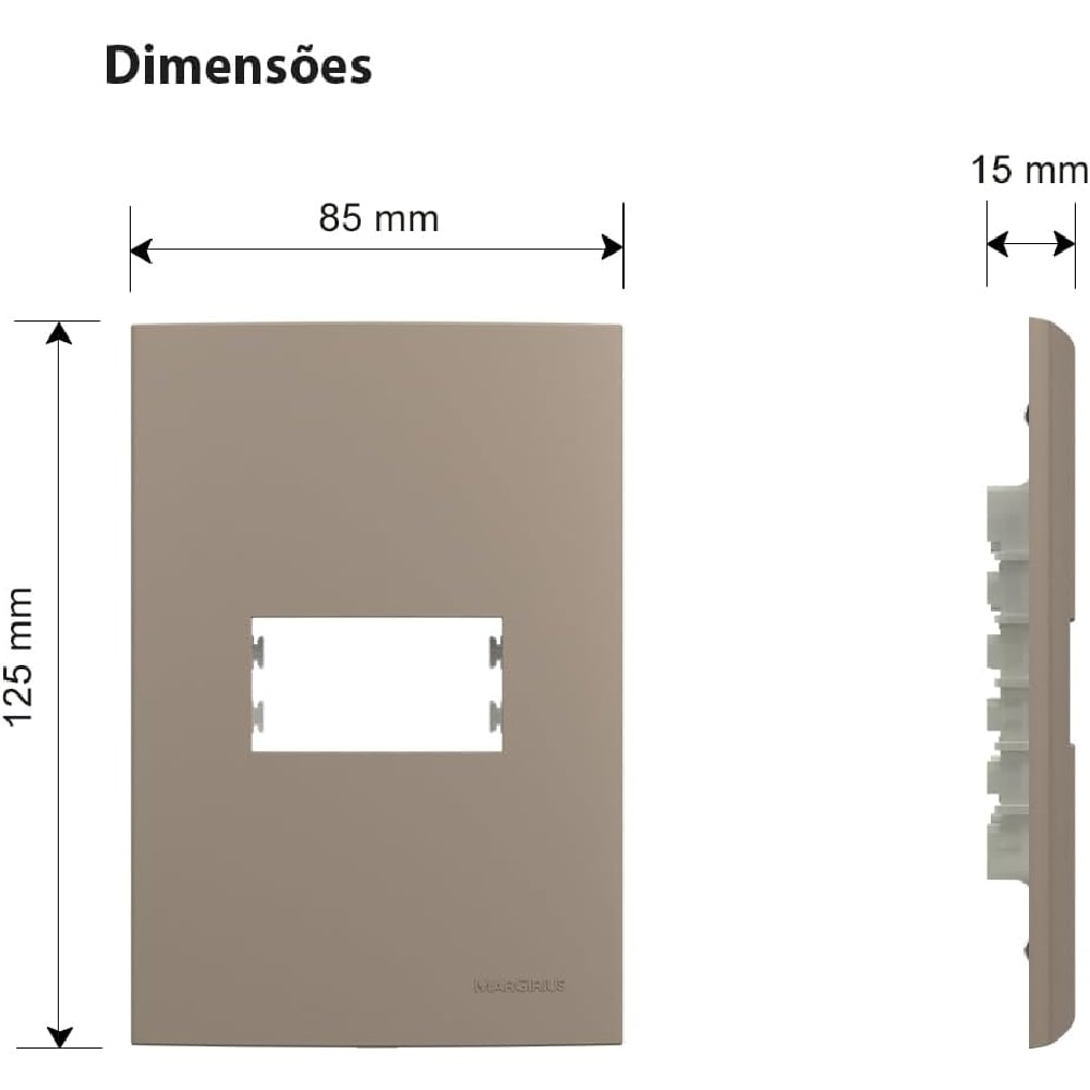 Placa 1 Posto Horizontal com Suporte Margirius Sleek Argila - 22051