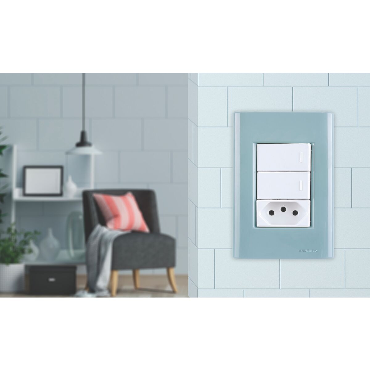 Placa 3 Postos 4x2 Tramontina Giz Azul Jeans - 57200055