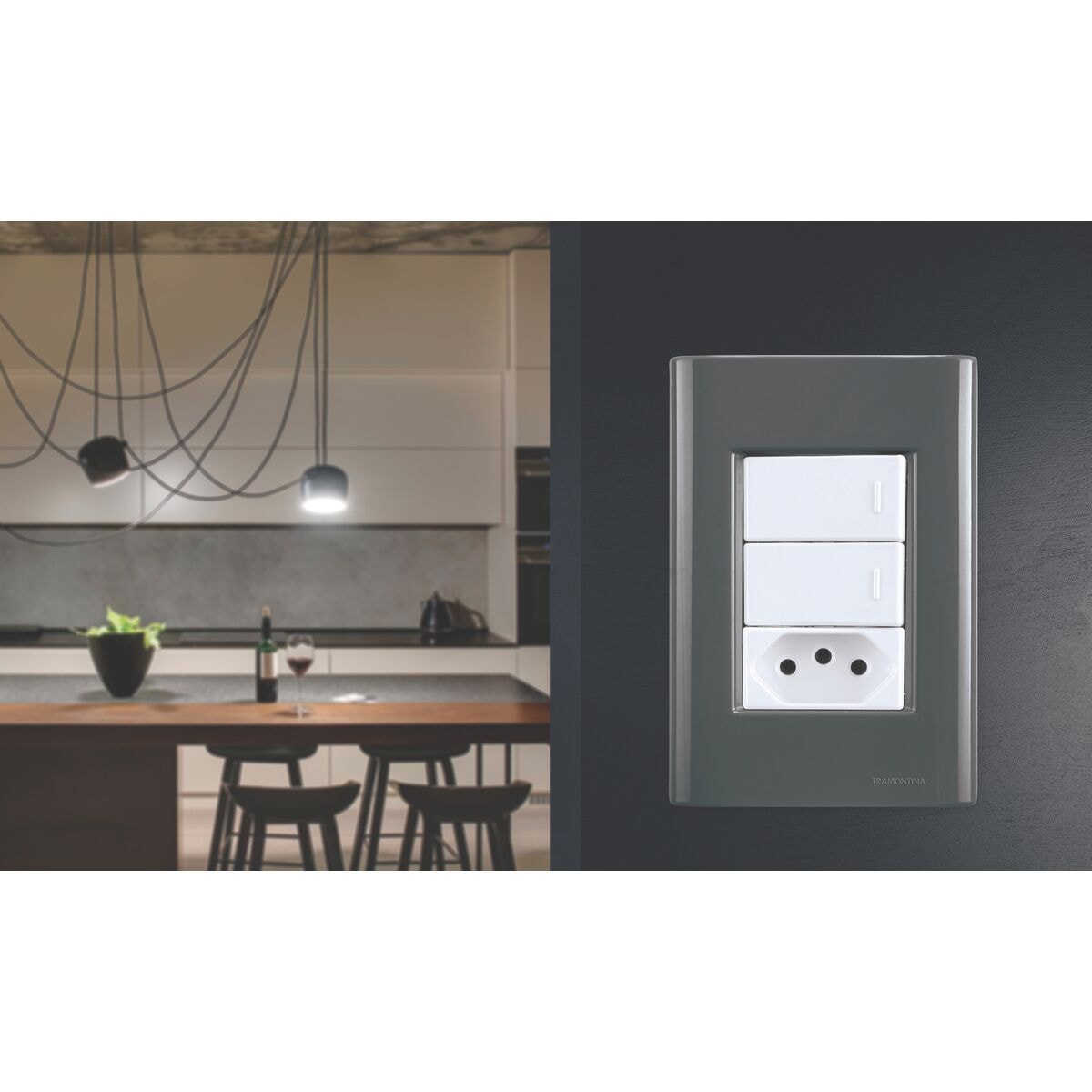 Placa 3 Postos 4x2 Tramontina Giz Grafite - 57200058