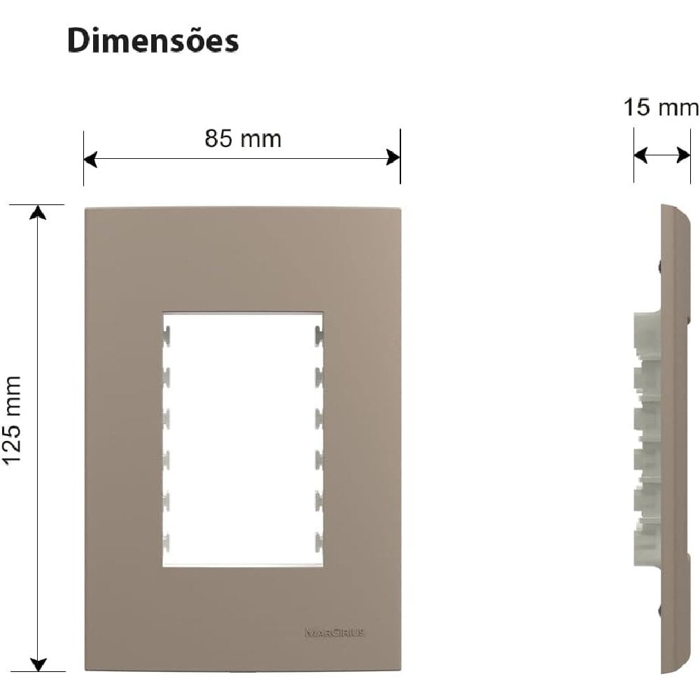 Placa 3 Postos Horizontal com Suporte Margirius Sleek Argila - 22055