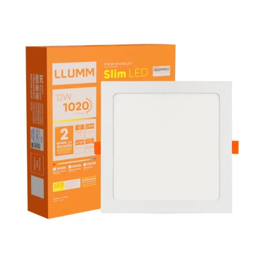 Plafon de Embutir LLUMM 12W 3000K LED Quadrado Branco - RL22124BC