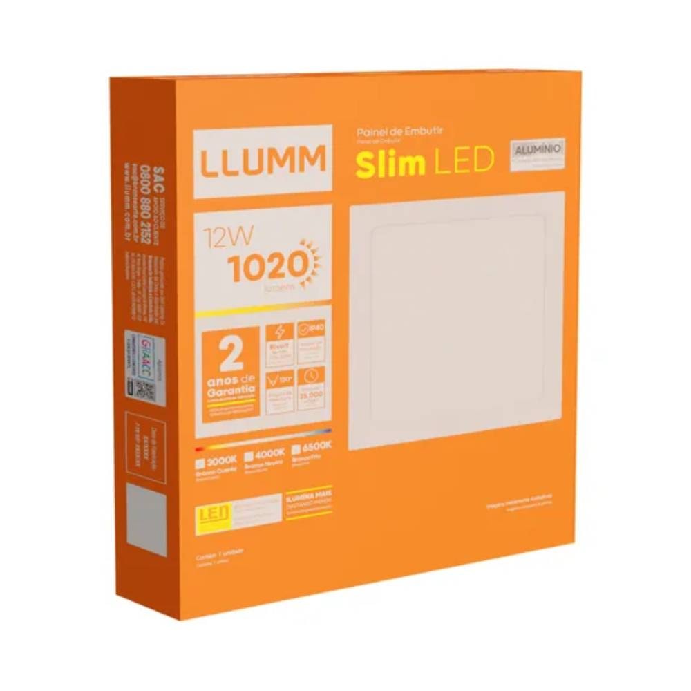 Plafon de Embutir LLUMM 12W 3000K LED Quadrado Branco - RL22124BC