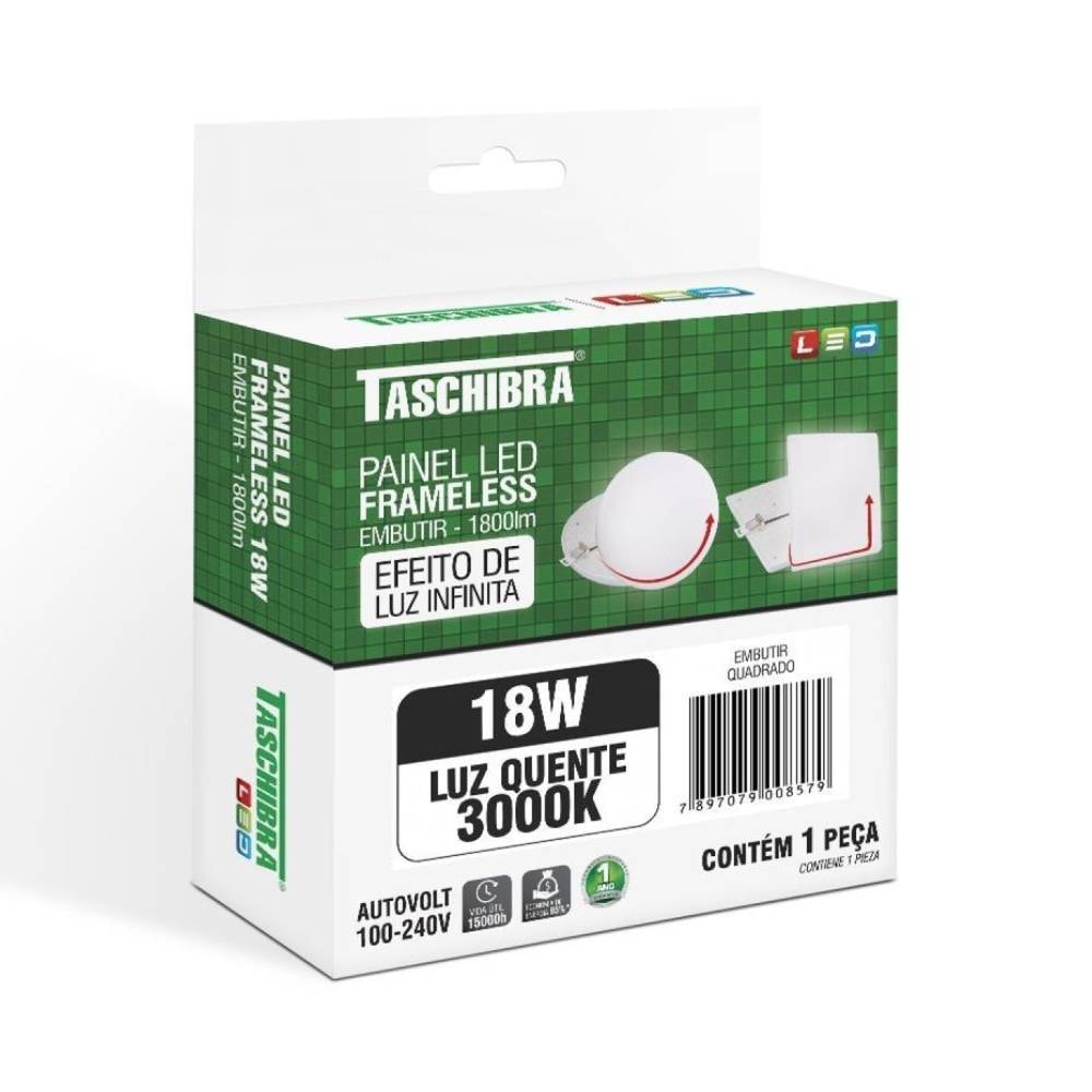 Plafon de Embutir Taschibra 18W 3000K LED Quadrado Branco - 15140114
