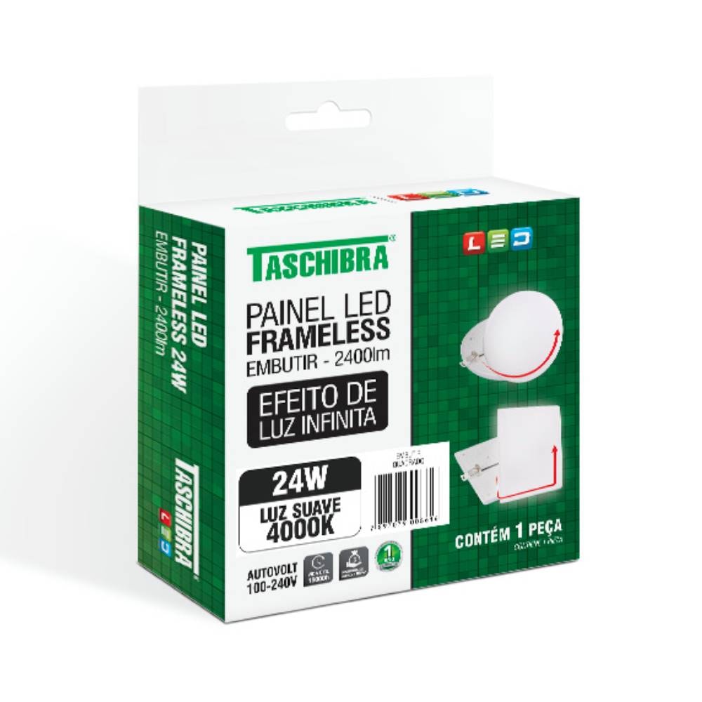 Plafon de Embutir Taschibra Framel LED Quadrado 24W 3000K - 15140117