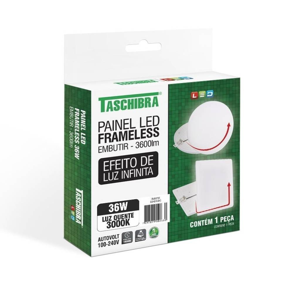 Plafon de Embutir Taschibra Framel LED Quadrado 36W 3000K - 15140120