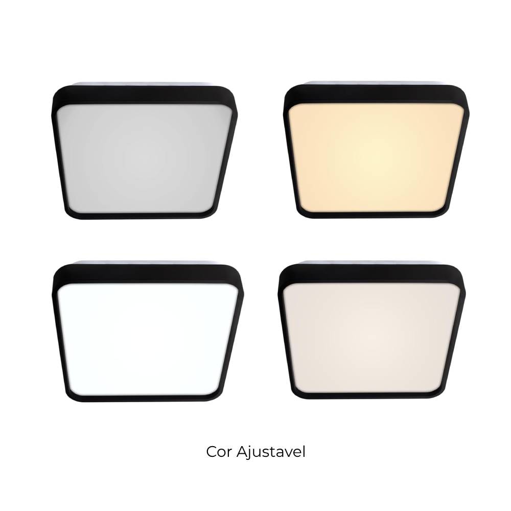 Plafon de Sobrepor Blumenau Quadrado Round 18W Bivolt Preto - 87310001